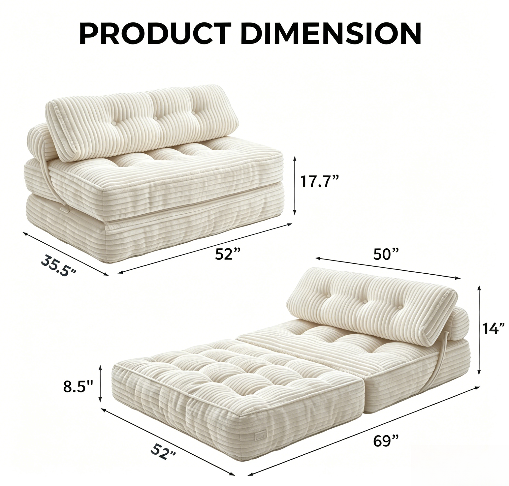 Folding Sofa Bed - Convertible Chair with Pillow