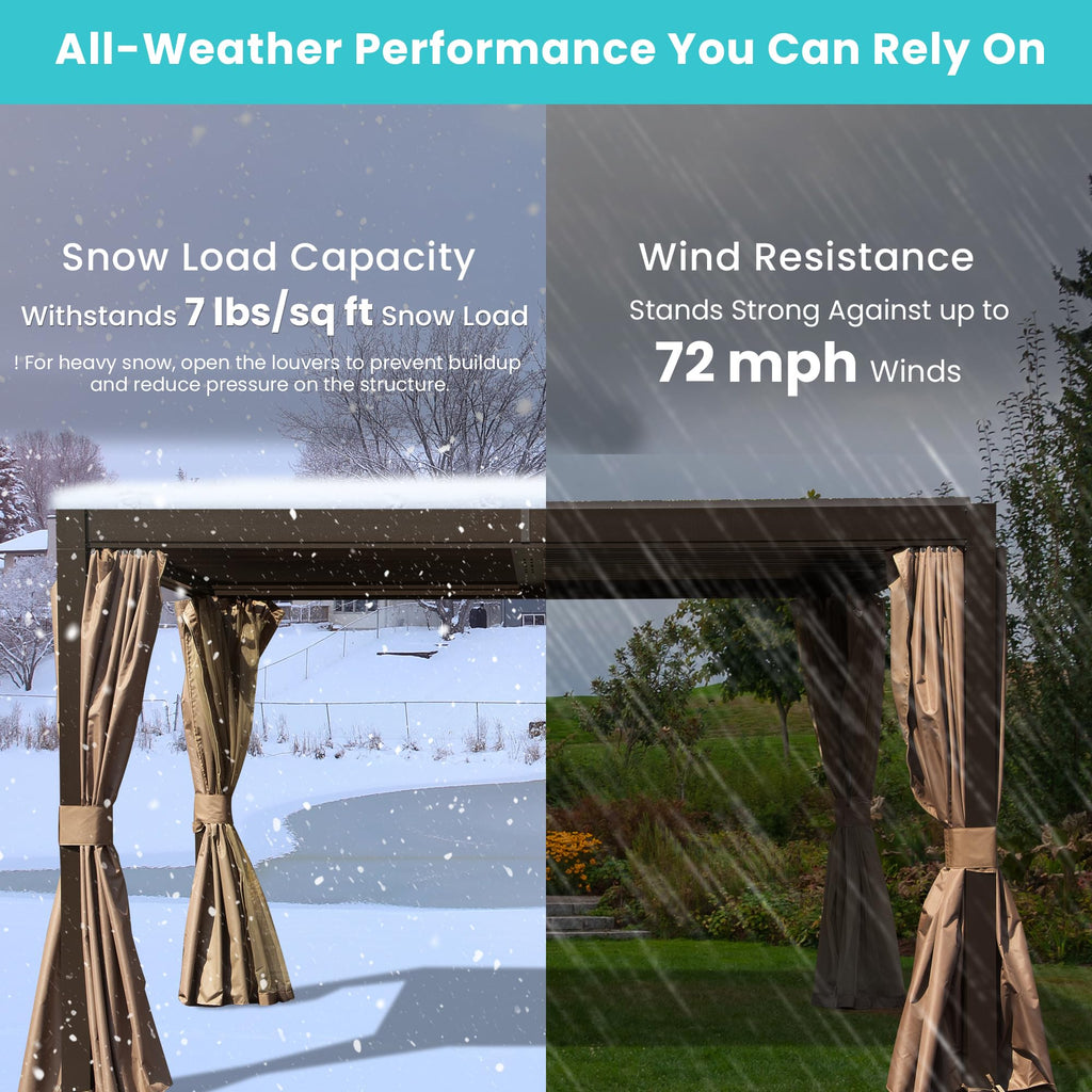 10x10 FT Outdoor Louvered Pergola with Adjustable Louvers