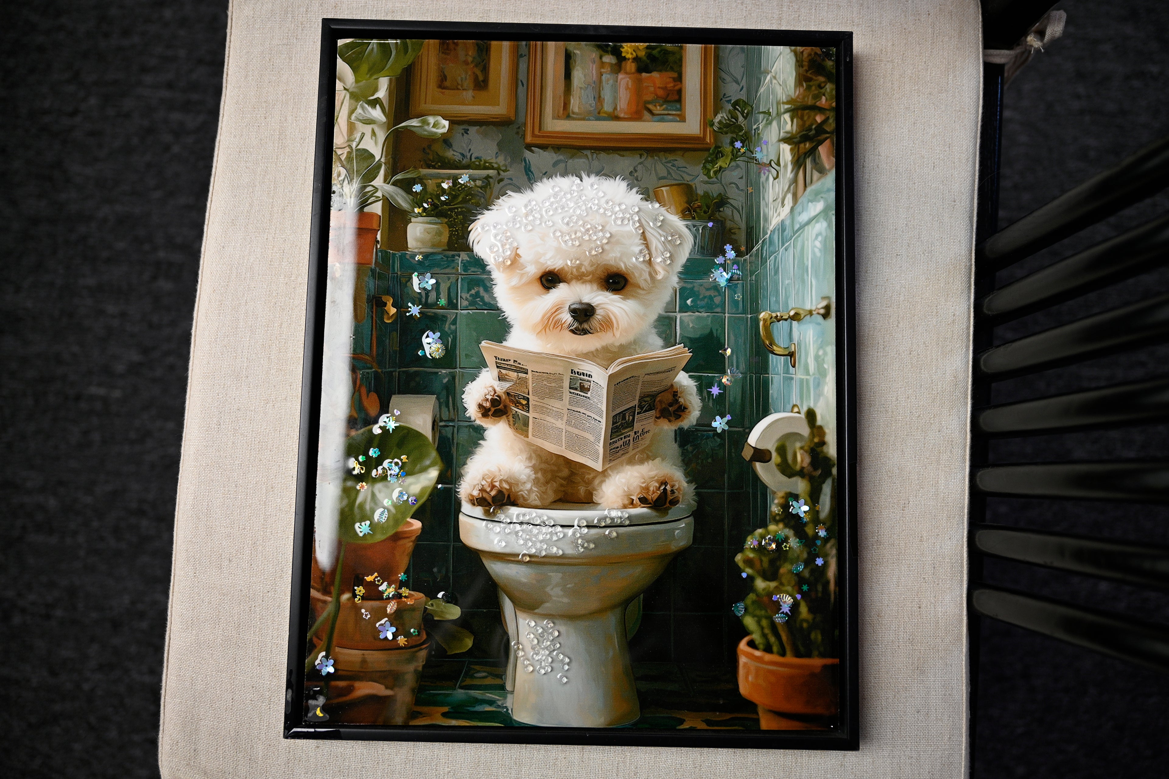 Framed Bathroom Decor - Cute Puppy Wall Art