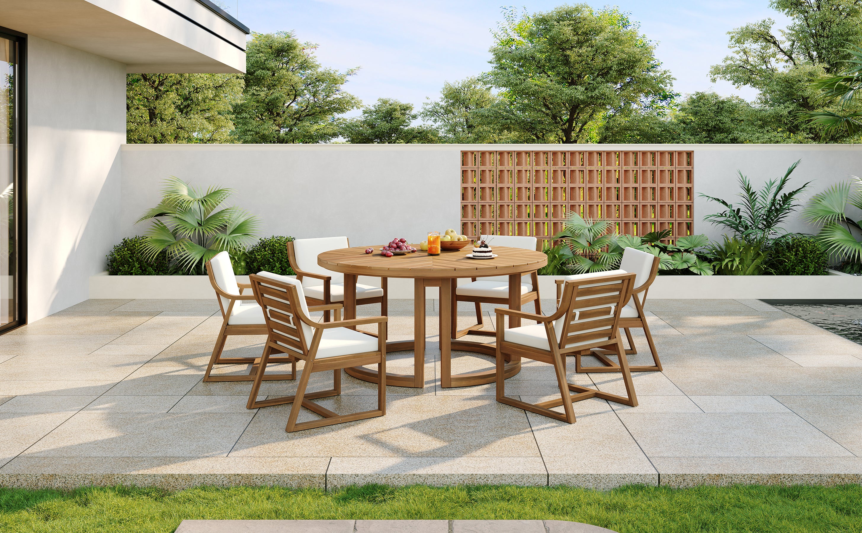 TREXM Patio Dining Table Set for 6
