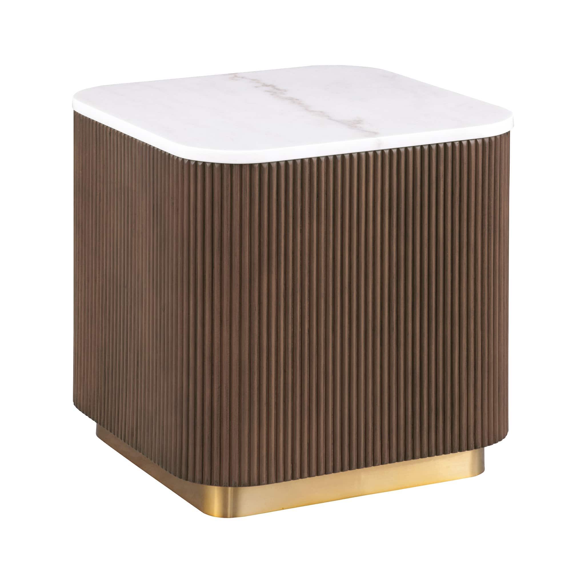 3 Piece Table Set (Rectangle Cocktail Table And Two Square End Tables) - Brown / Gold / White