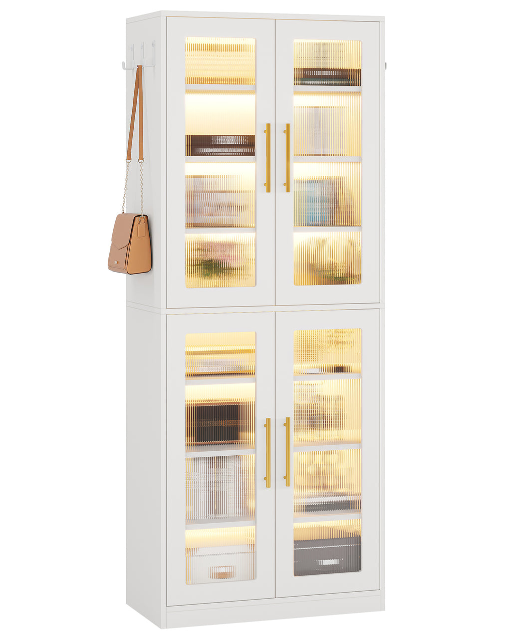 67" Tall White Bookcase with Doors and LED Light