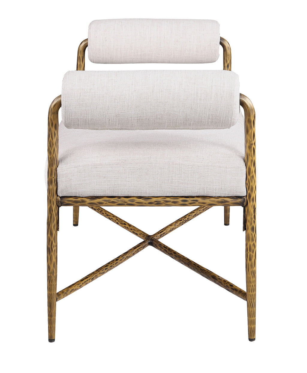 Matte Gold Upholstered Bench with Forged Steel Frame, 48 Inches