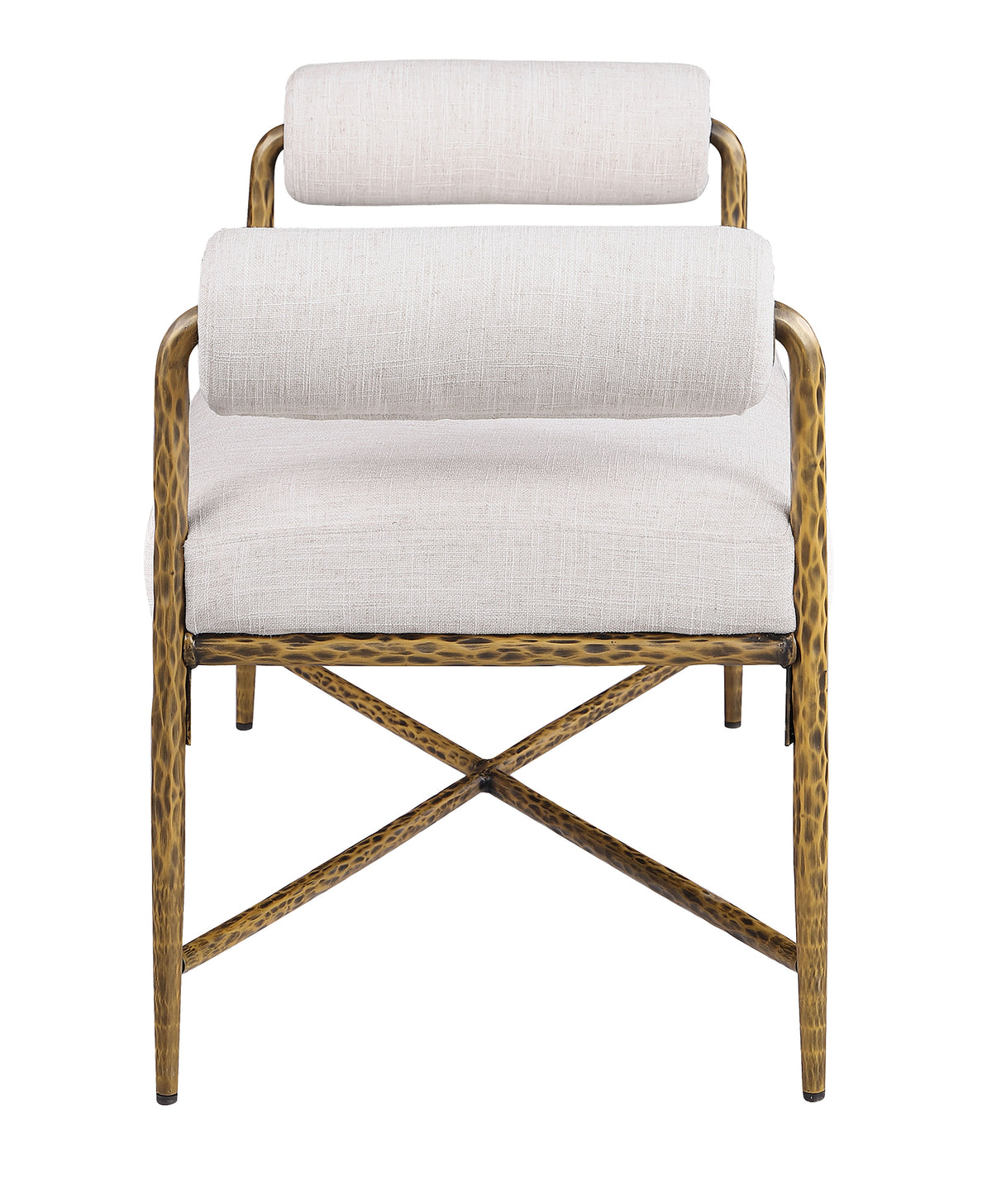 Matte Gold Upholstered Bench with Forged Steel Frame, 48 Inches