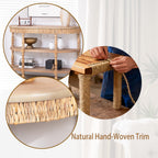 Handcrafted Wood Console Table with Hand-Woven Trim
