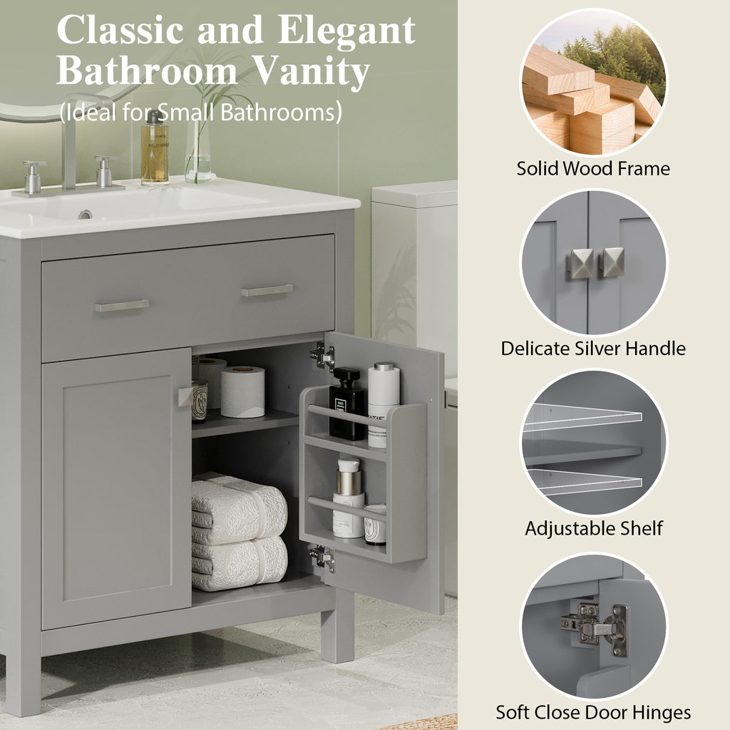 30" Bathroom Vanity with Ceramic Sink, Modern