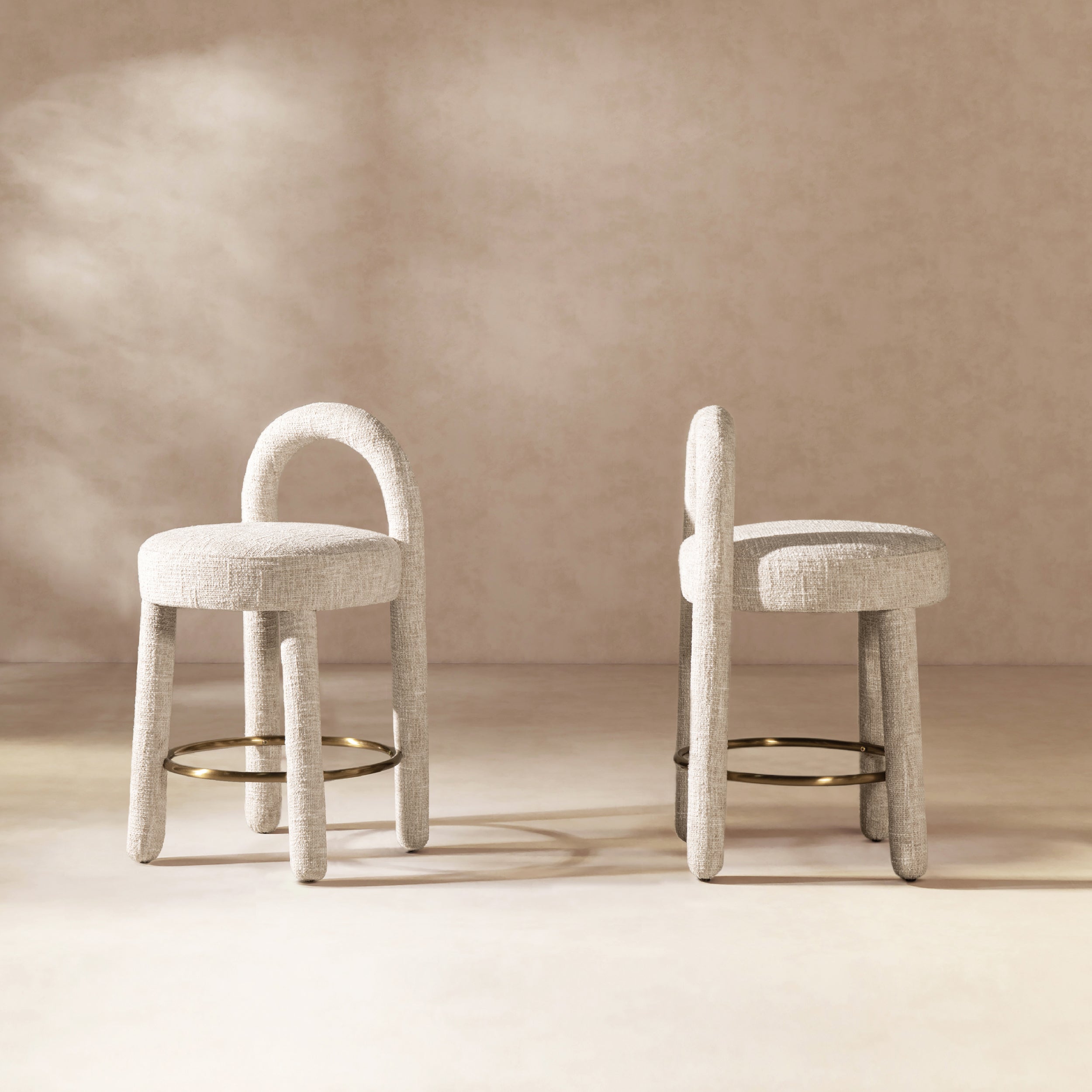 Penny 26.5" Round Arched Upholstered Counter Stool, Set of 2, Travertine