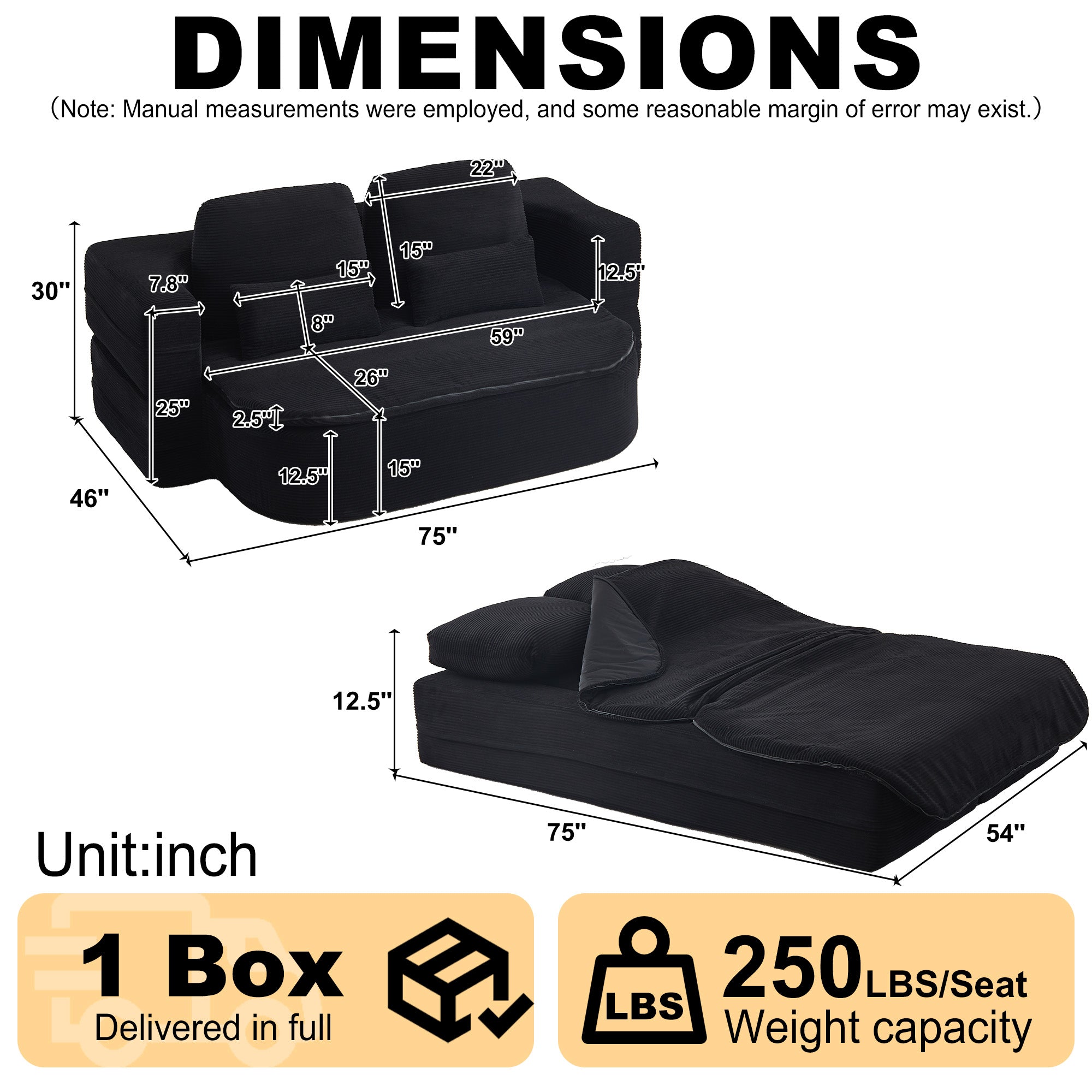 75'' 2-in-1 Foldable Sofa Bed