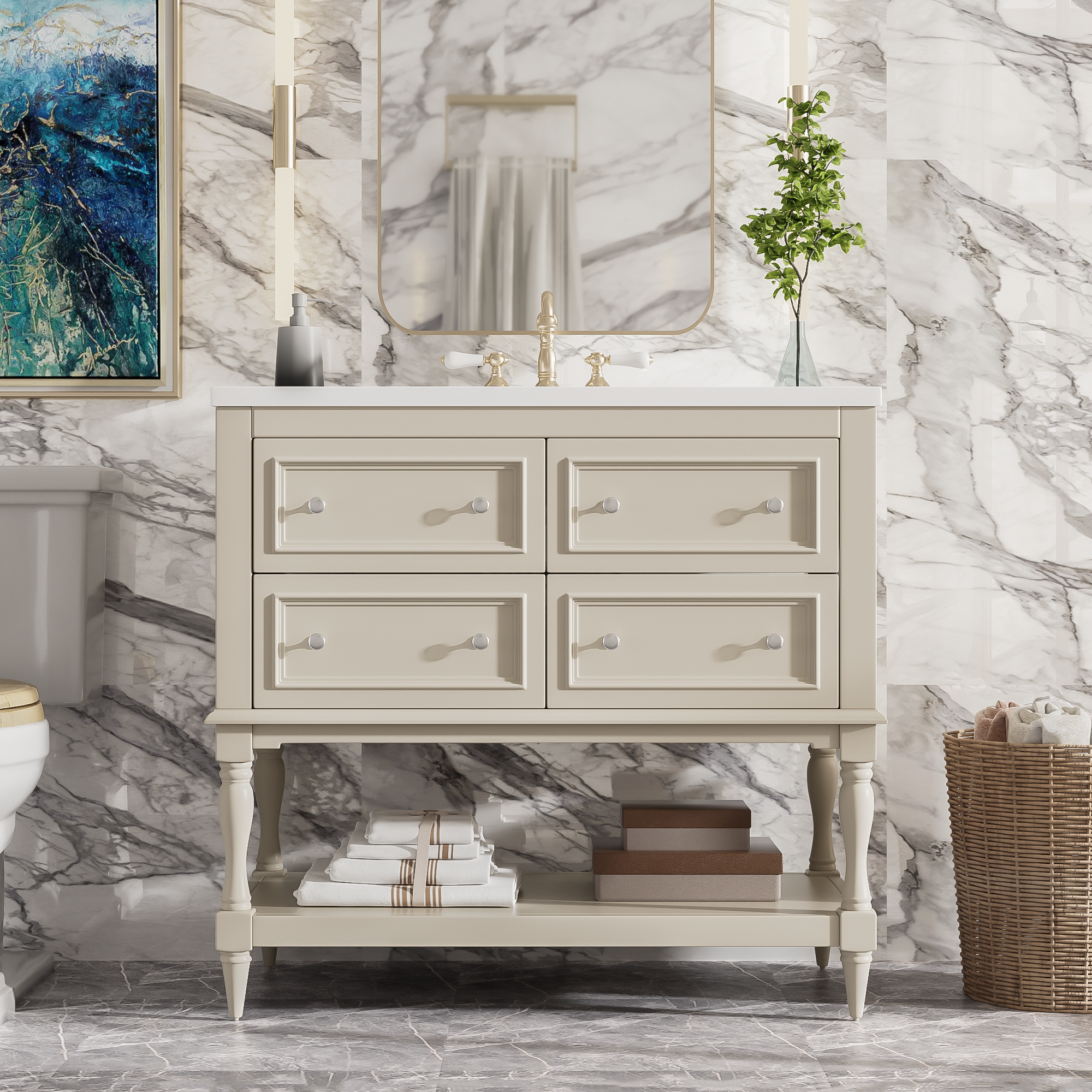 36" Bathroom Vanity Cabinet with Sink Combo Set