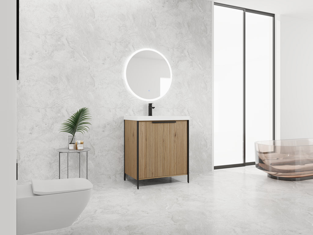 30" Freestanding Bathroom Vanity with Resin Sink & 2 Soft-Close Cabinet Doors