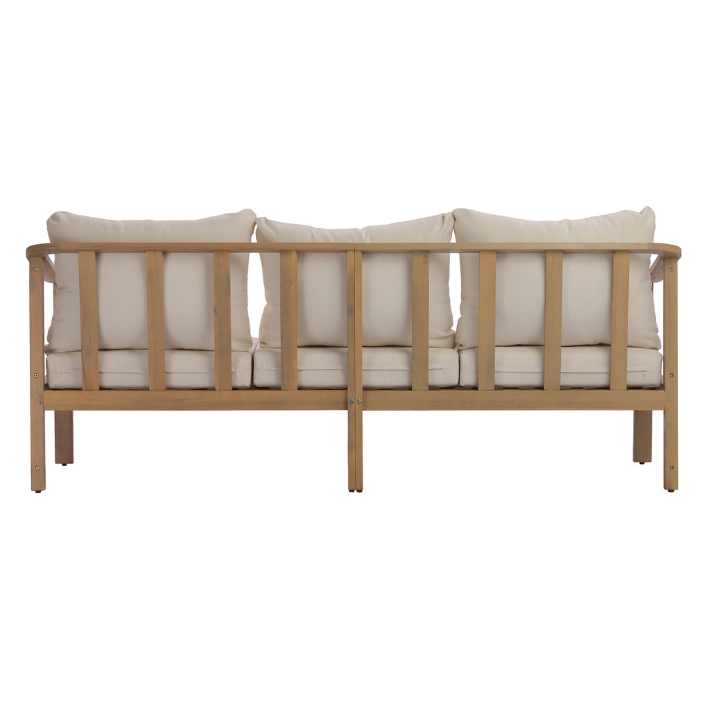 77.95" Outdoor Acacia Wood Frame Three-Seater Sofa