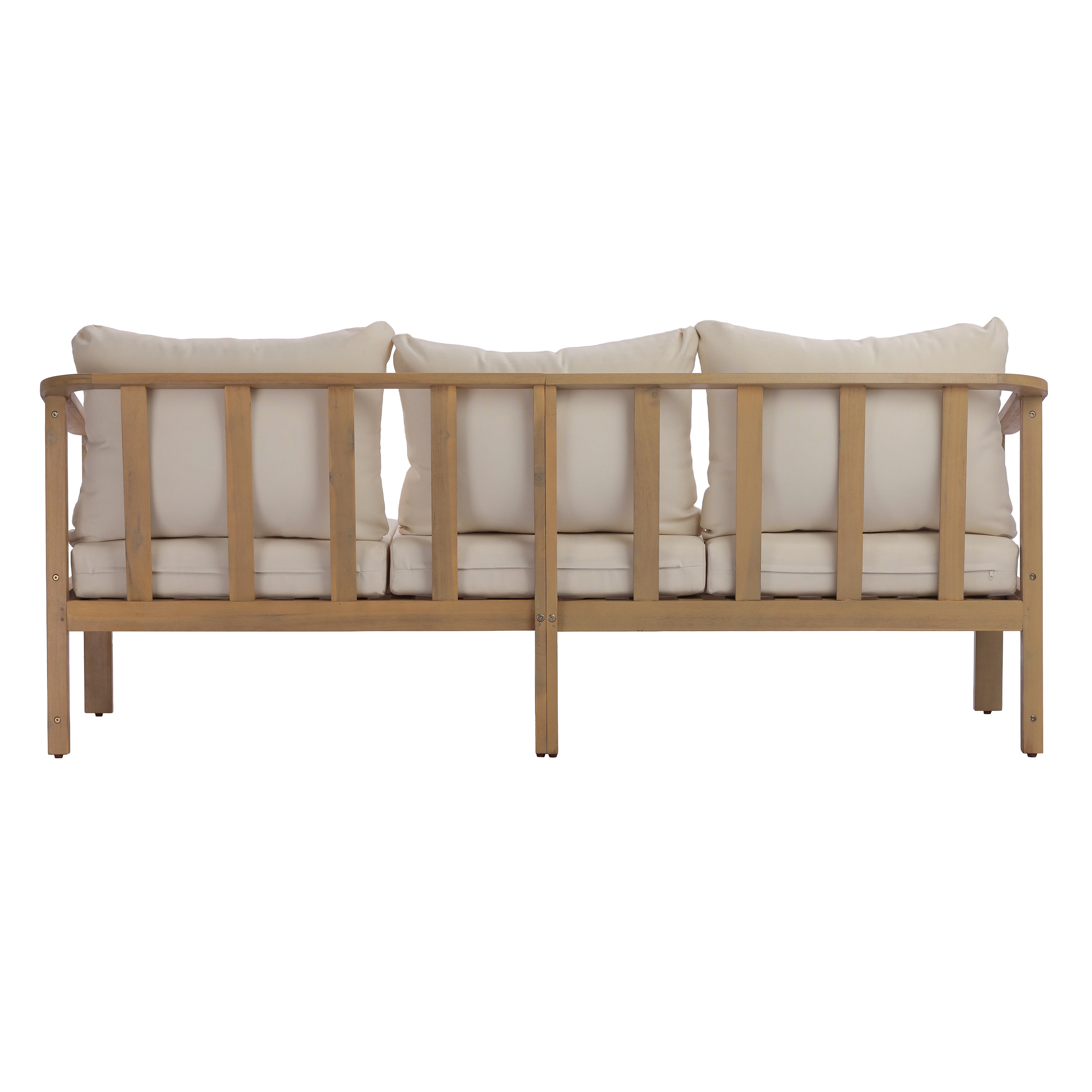 77.95" Outdoor Acacia Wood Frame Three-Seater Sofa