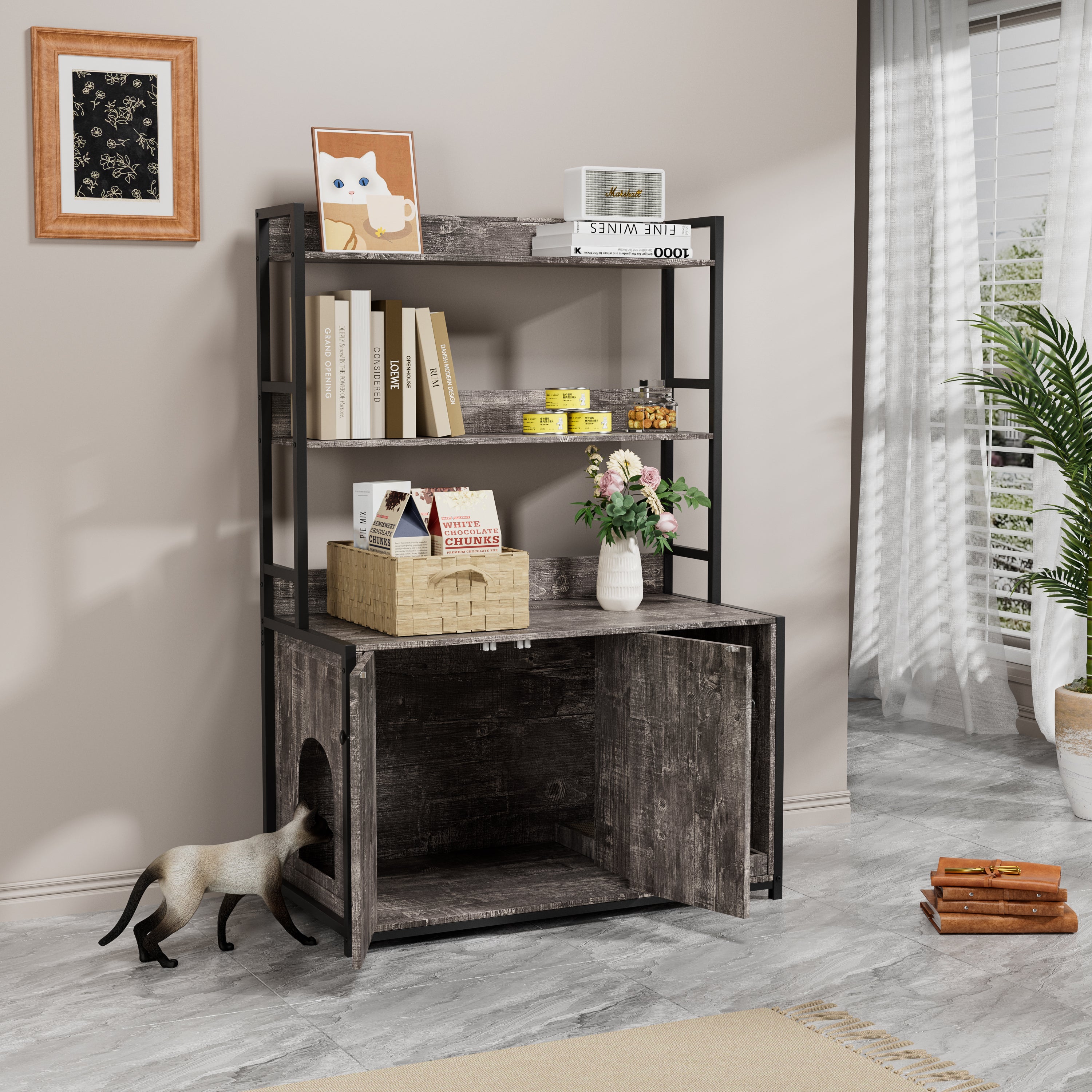 Large Cat Litter Box Enclosure With Shelf Storage