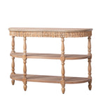 Handcrafted Wood Console Table with Hand-Woven Trim