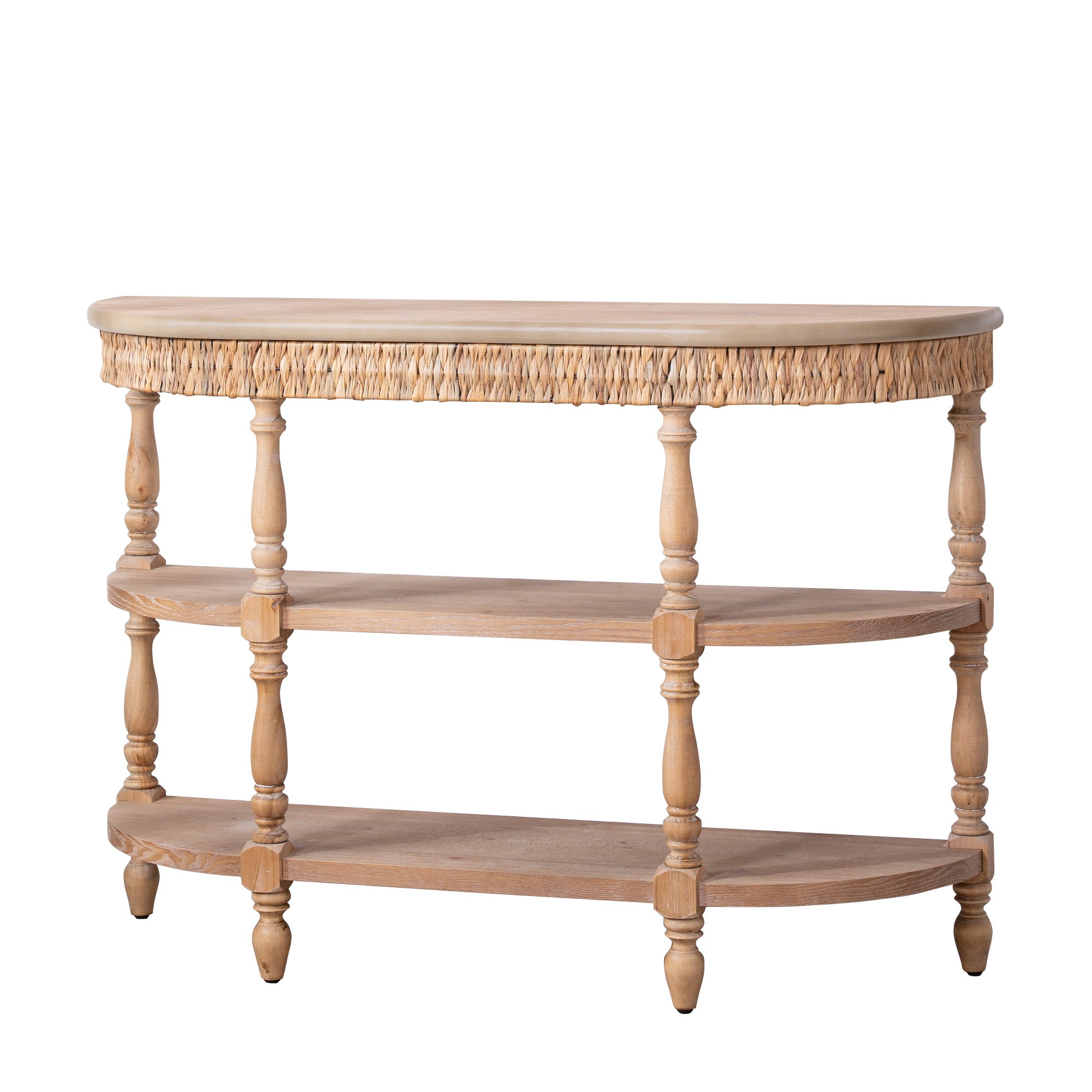Handcrafted Wood Console Table with Hand-Woven Trim