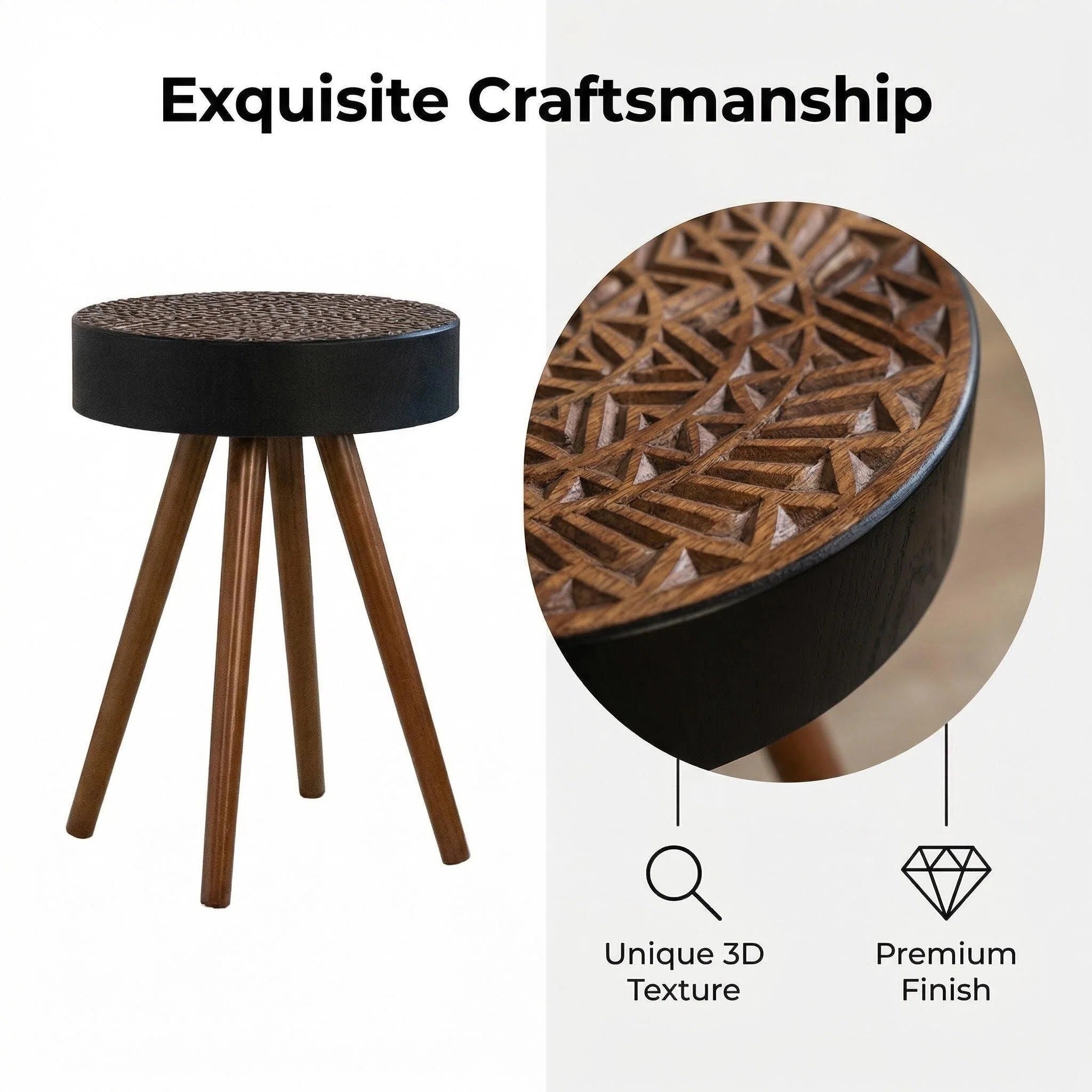 15.7" Round Small Drink Table with Solid Wood Legs