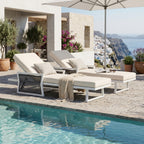 White Iron Outdoor Chaise Lounger Set