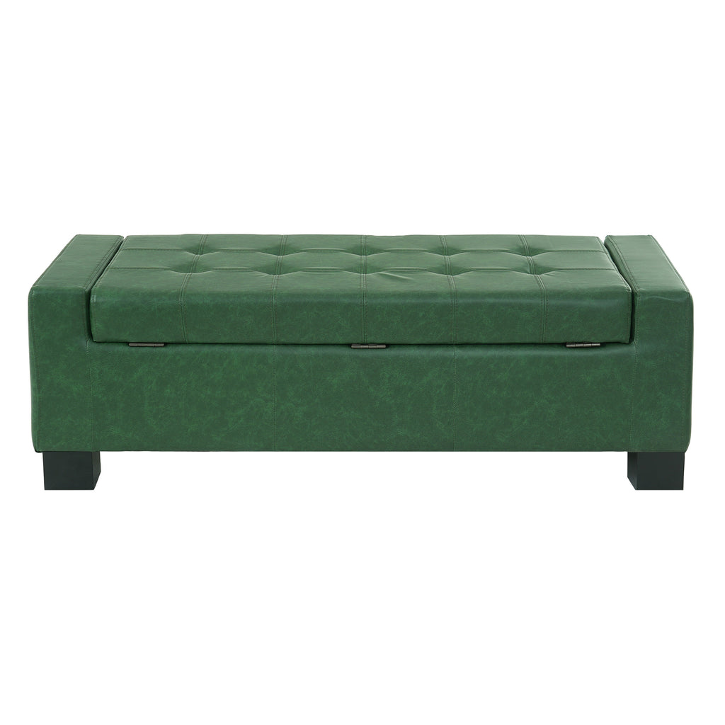 Green Storage Ottoman Bench with Solid Wood Legs