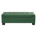 Green Storage Ottoman Bench with Solid Wood Legs