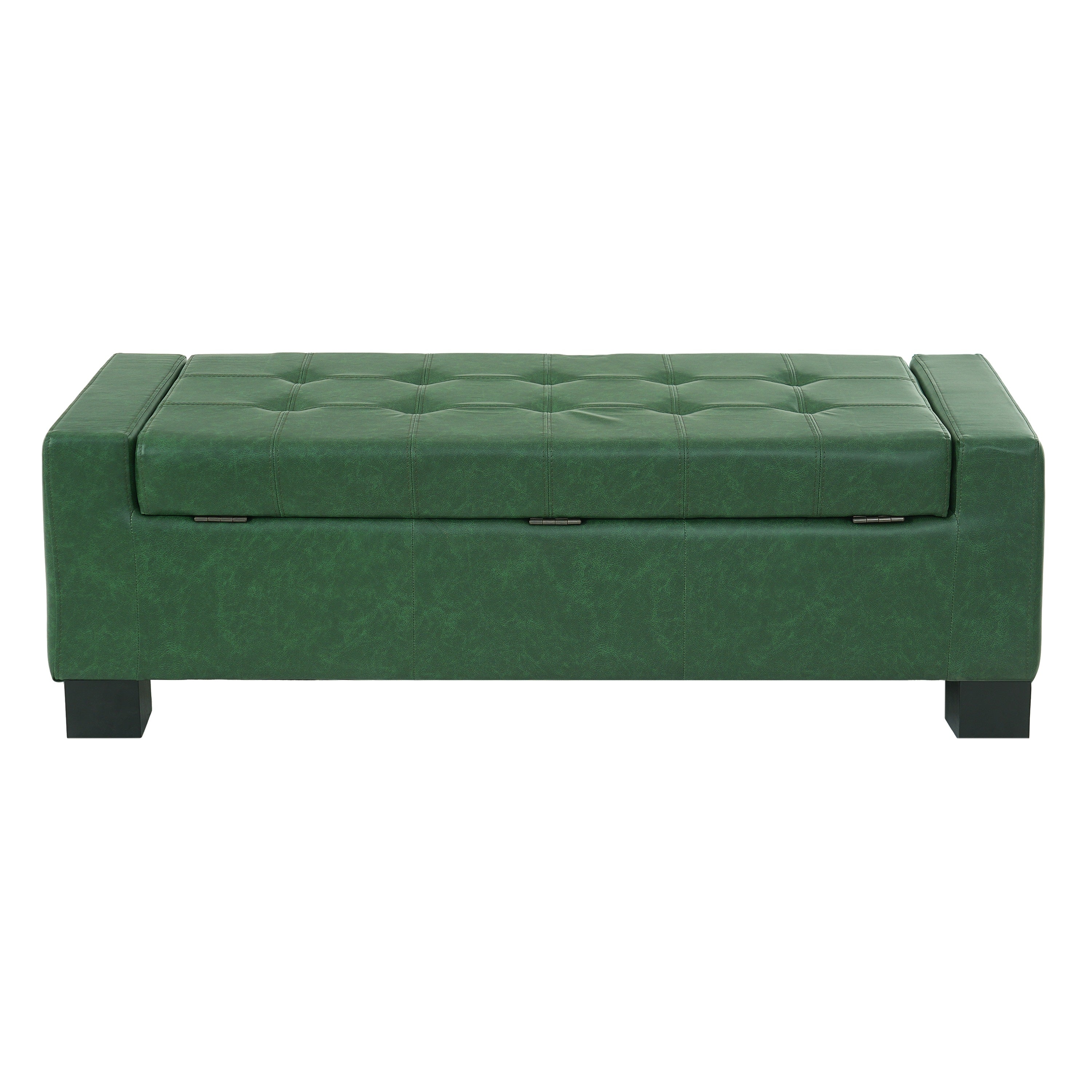 Green Storage Ottoman Bench with Solid Wood Legs
