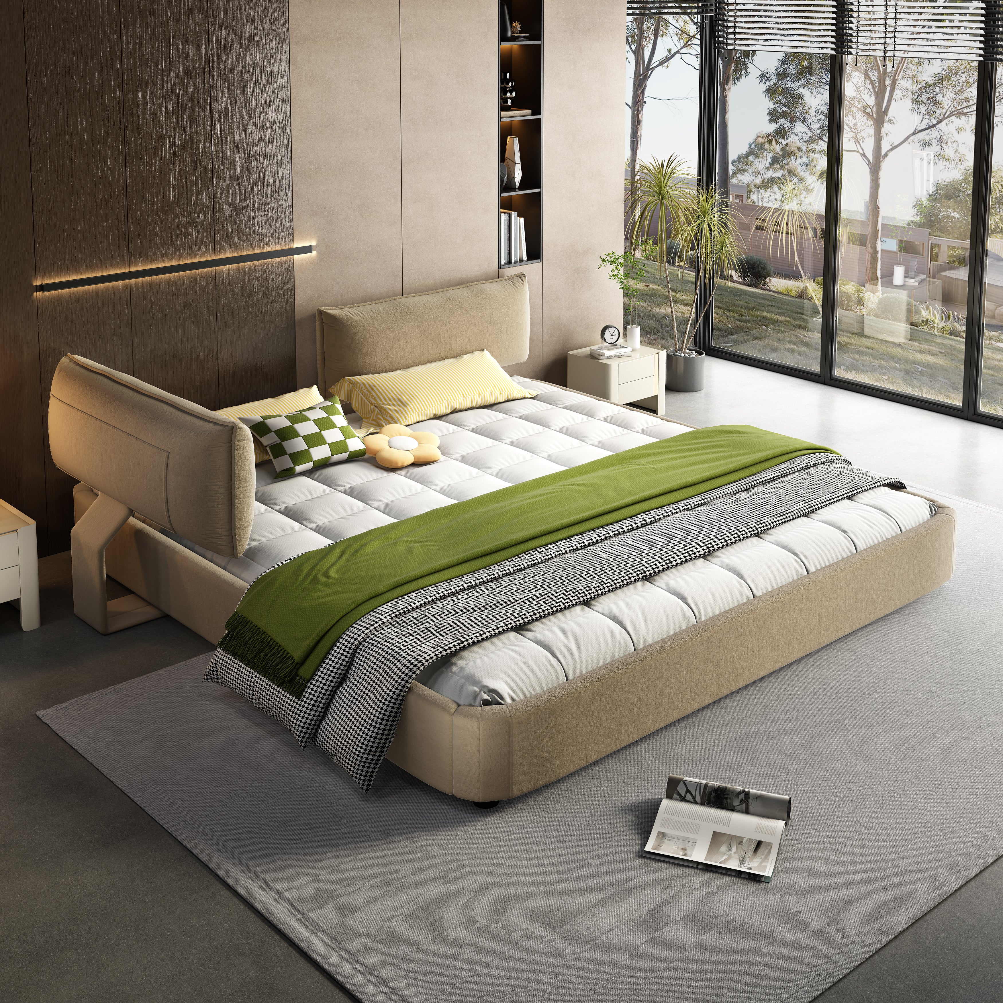 King Size Cloud Bed Frame with Oversized Padded Movable Headboard