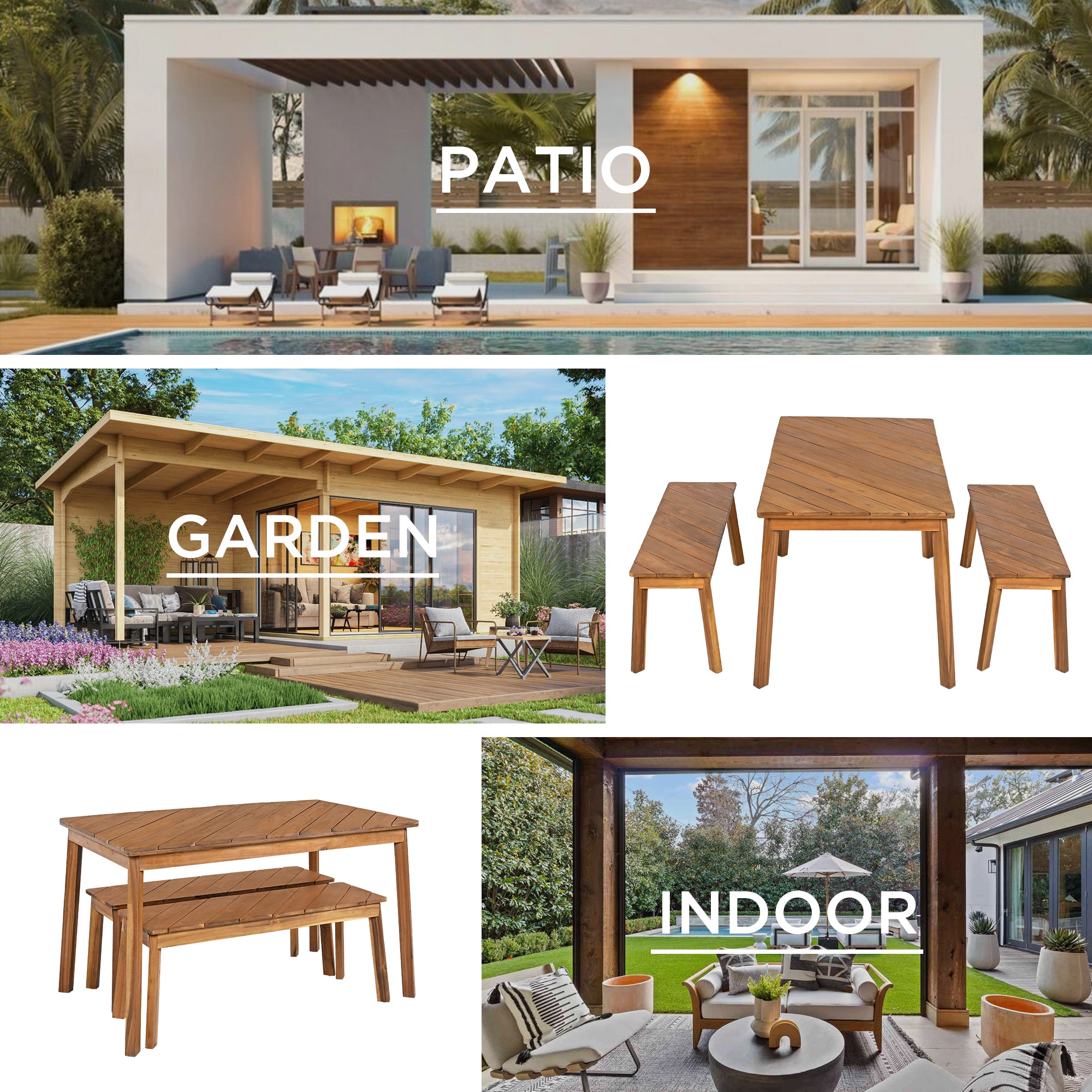 Acacia Wood 3 Piece Dining Set for Indoor & Outdoor Use