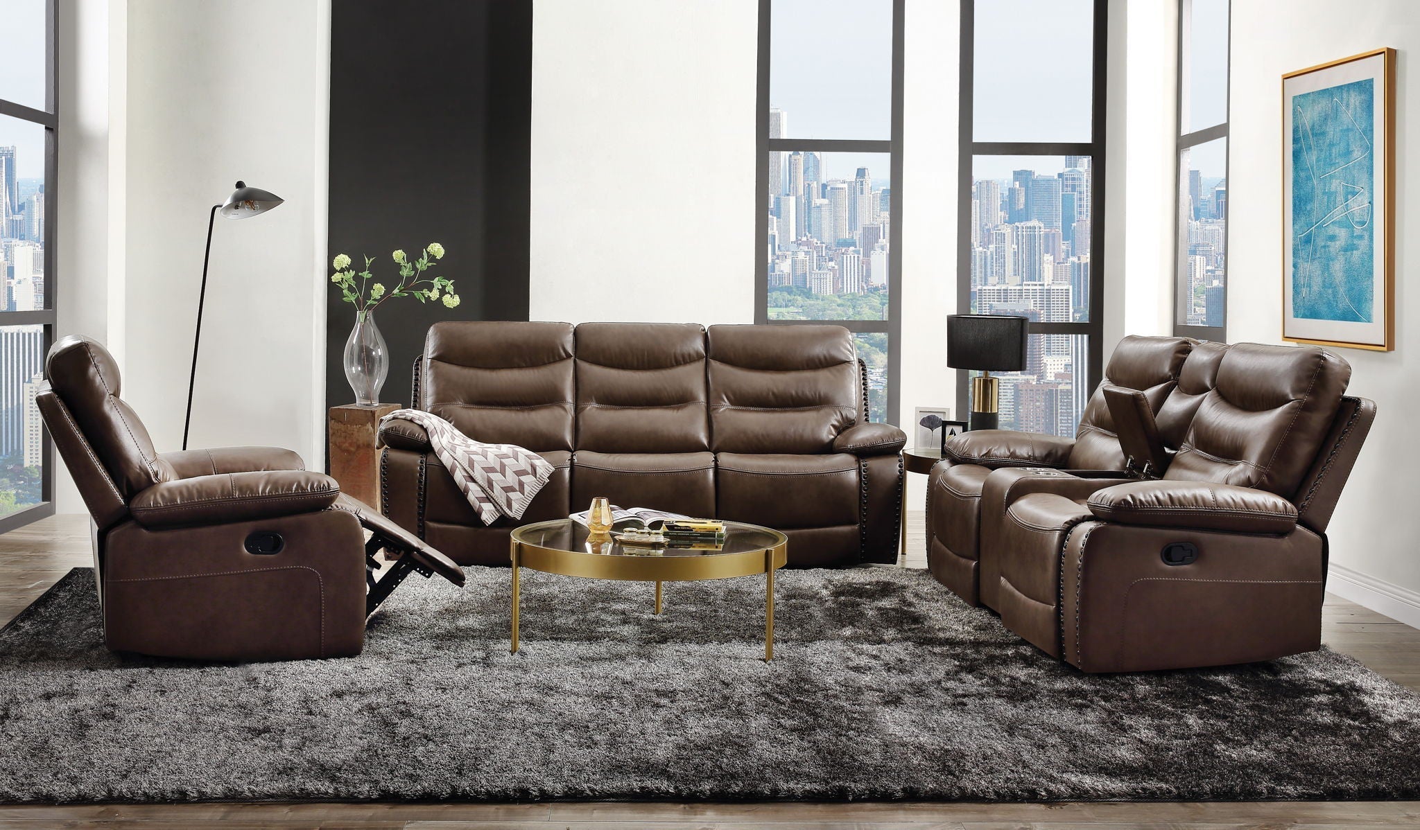 Aashi Leather Gel Match Recliner Sofa - Brown