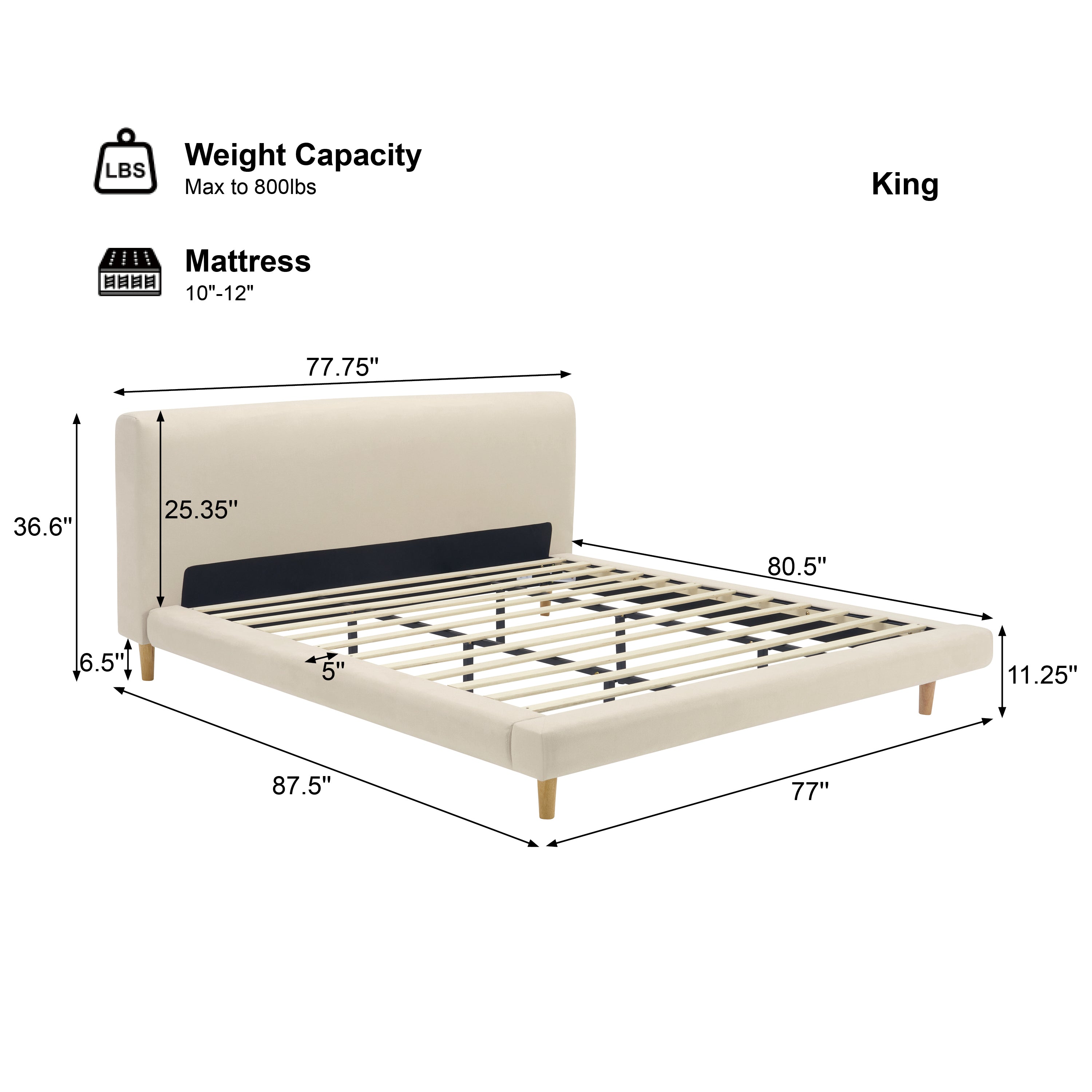 Beige Chunky Headboard Bed Frame