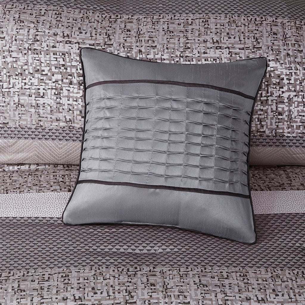 7 Piece Jacquard Comforter Set - Grey/Taupe - Queen