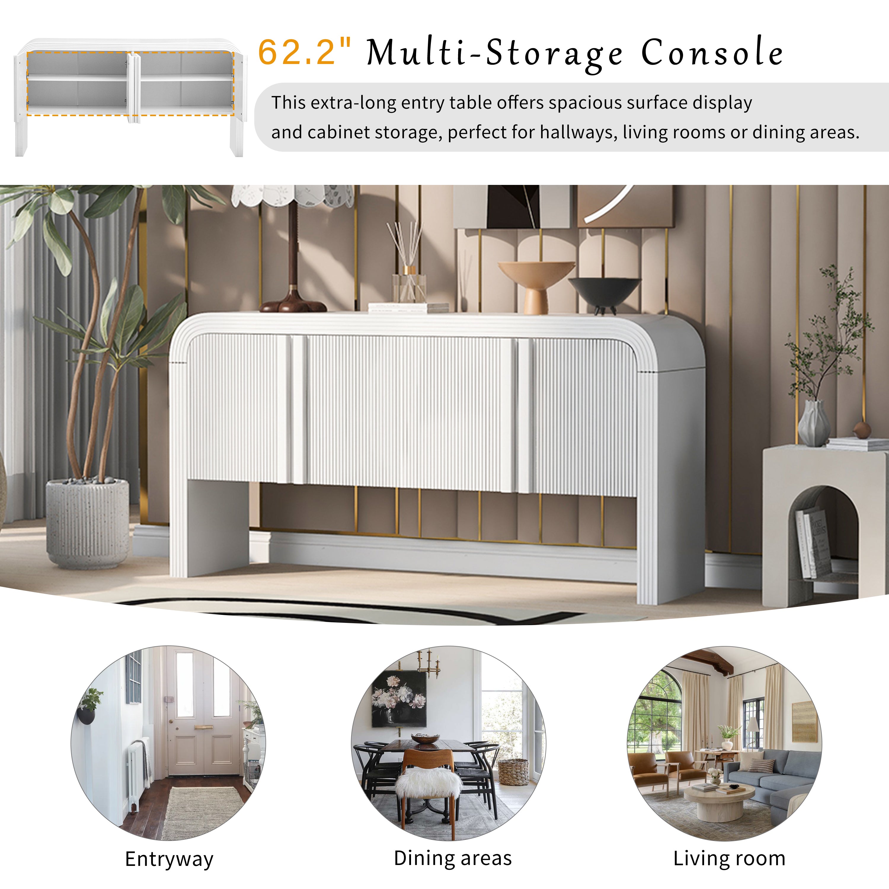 U_STYLE 62.2-Inch Wave-Pattern Console Table
