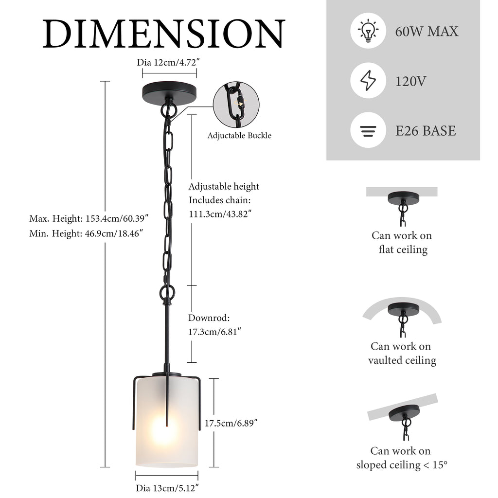 Modern Adjustable Cylindrical Pendant Light, Milky