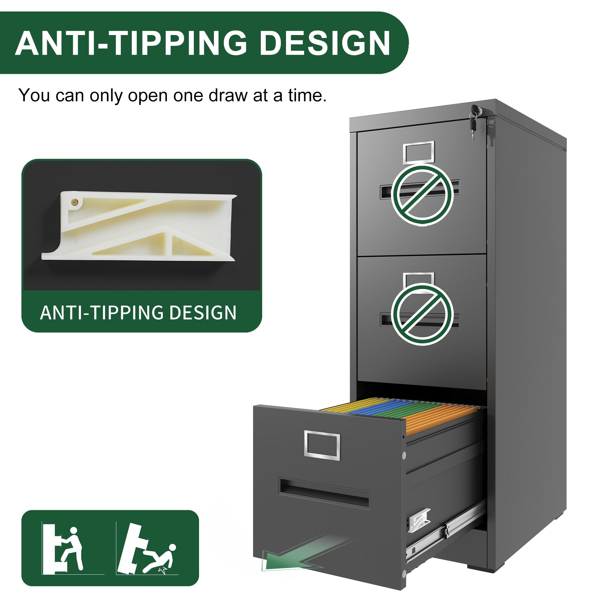 3 Drawer File Cabinet with Lock
