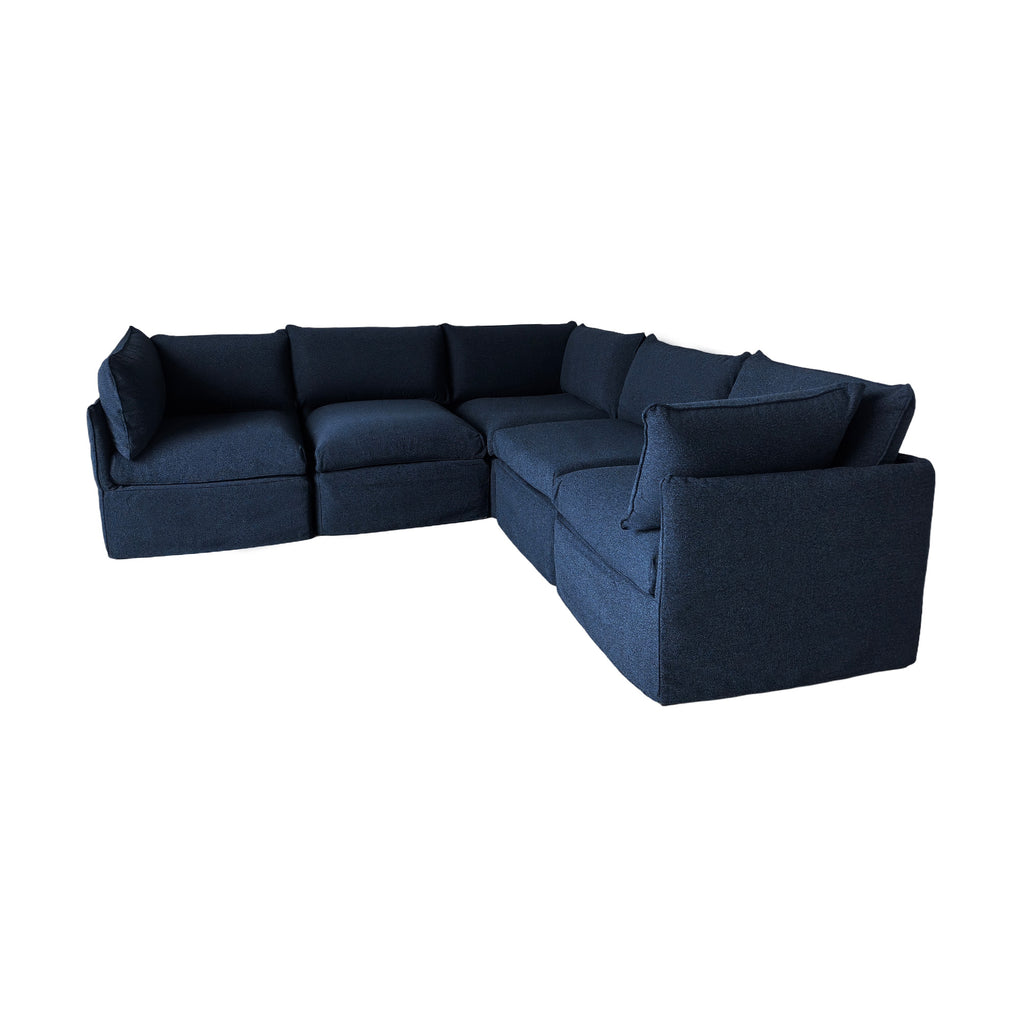 L Shaped Sectional, Blue, Deep Seating with Modular Design