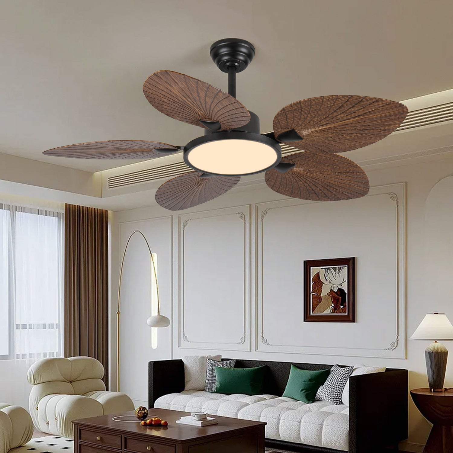 52-Inch Tropical Palm Leaf Ceiling Fan with Lights & Remote Control