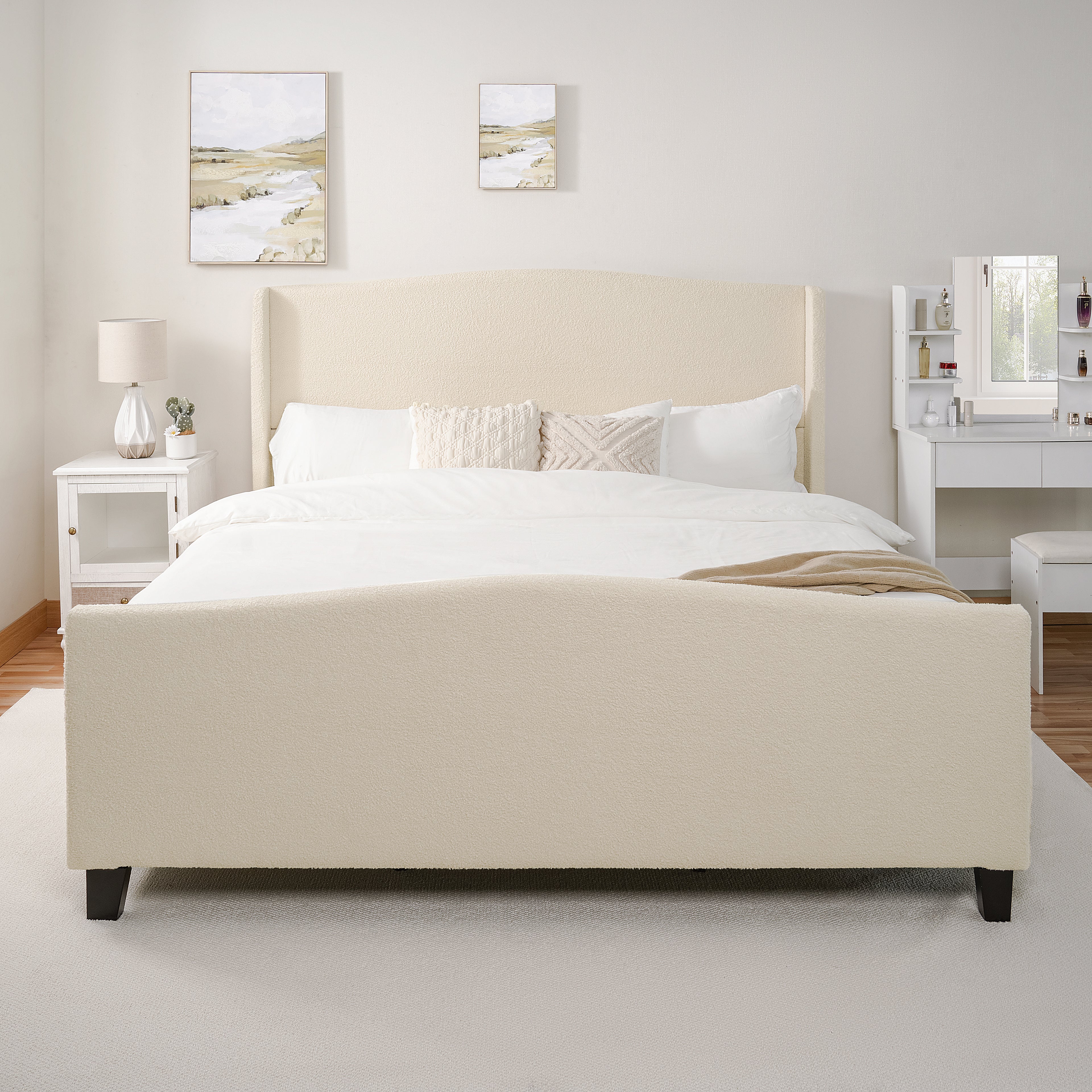 King Size Bed Frame with Upholstered Headboard