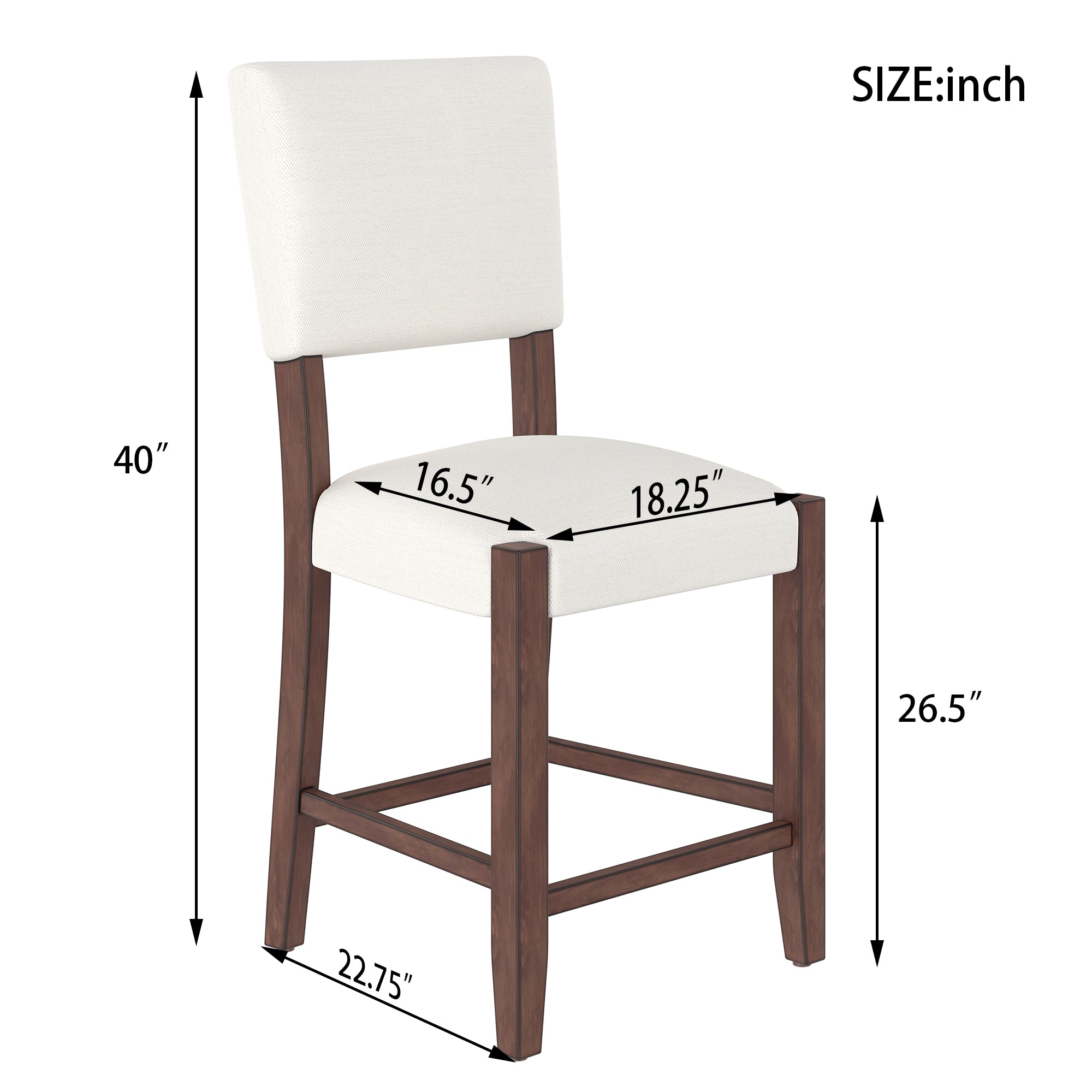 Mid Century Modern Bar Stools Set of 2, 40.4" Counter Stools with Back