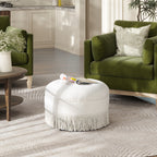 Yolanda 24" Round Upholstered Accent Ottoman, Almond