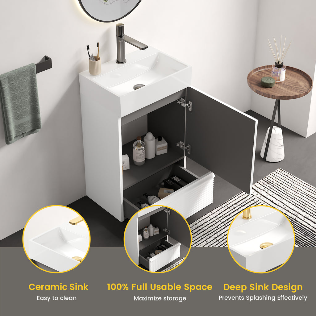 Gada 20-Inch Bathroom Vanity, Matte White with Ceramic Sink