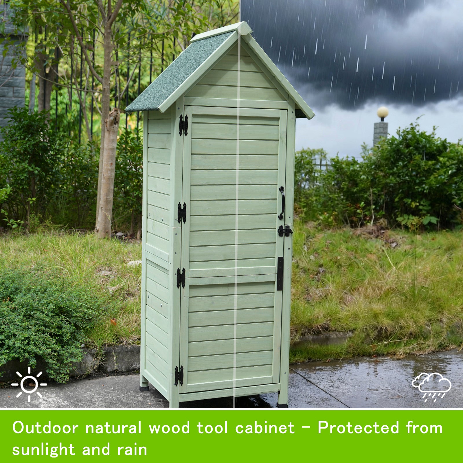 Outdoor Wooden Storage Shed, Tall Narrow Garden Tool Cabinet