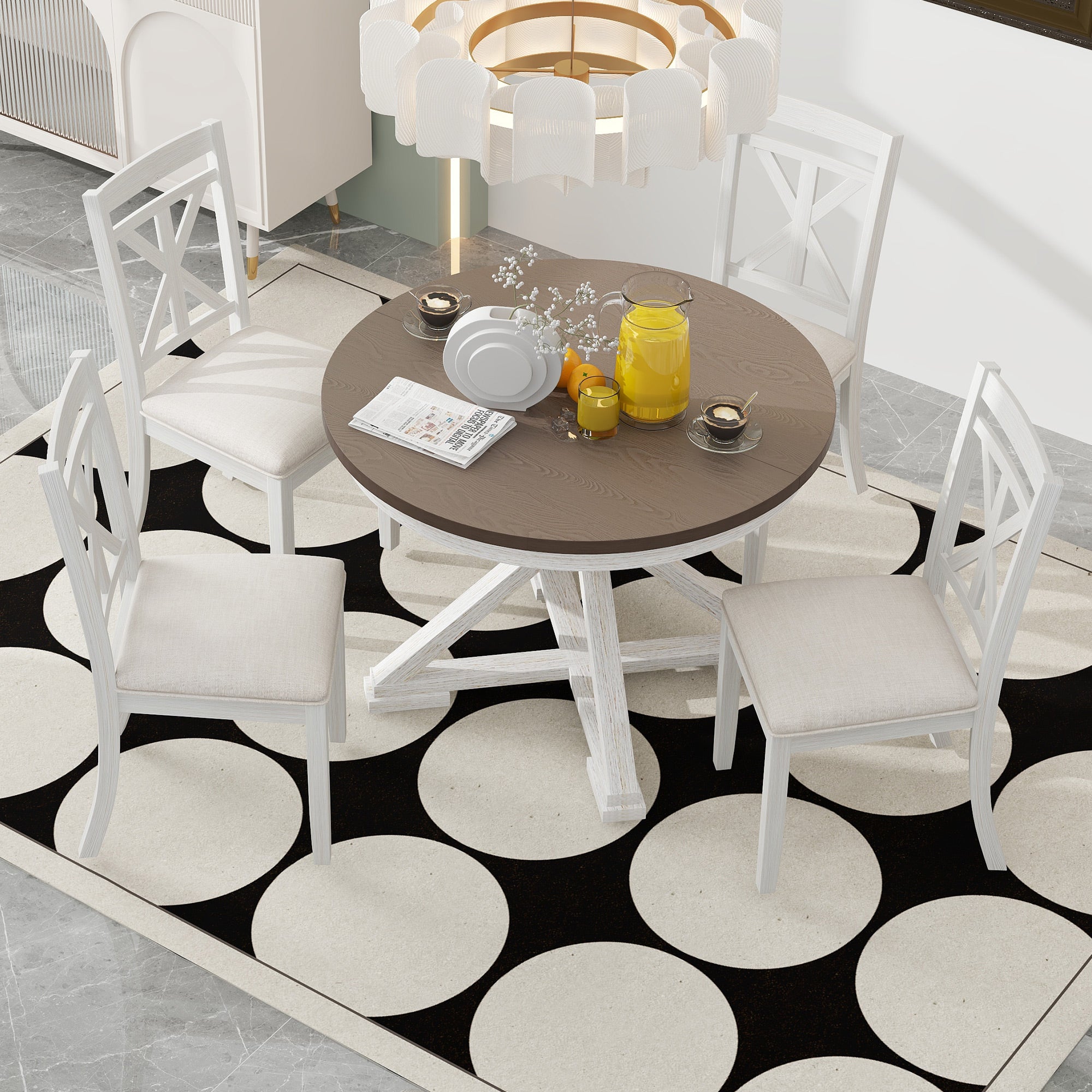 TREXM 5-Piece Retro Functional Dining Table Set