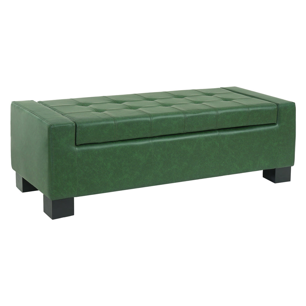 Green Storage Ottoman Bench with Solid Wood Legs