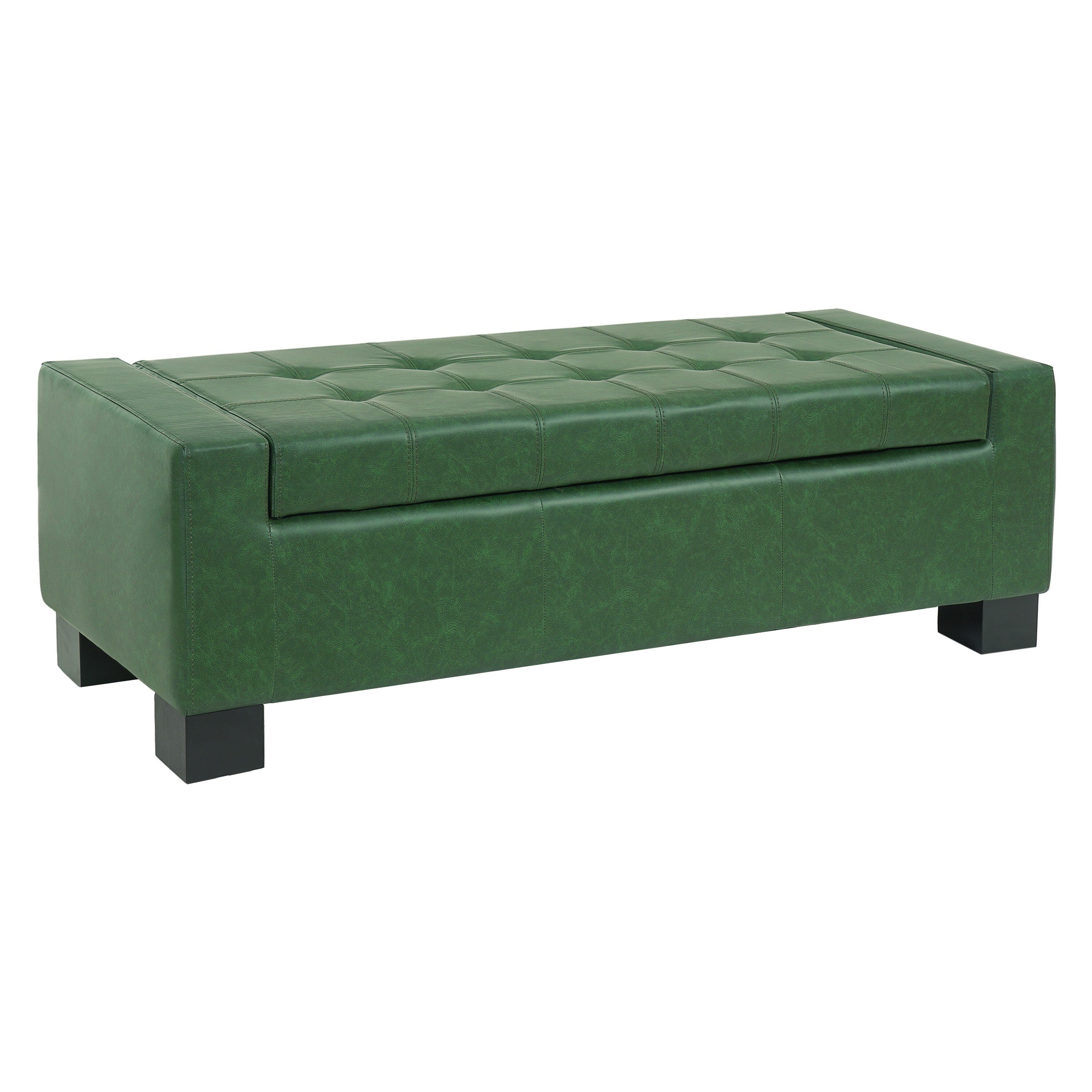 Green Storage Ottoman Bench with Solid Wood Legs