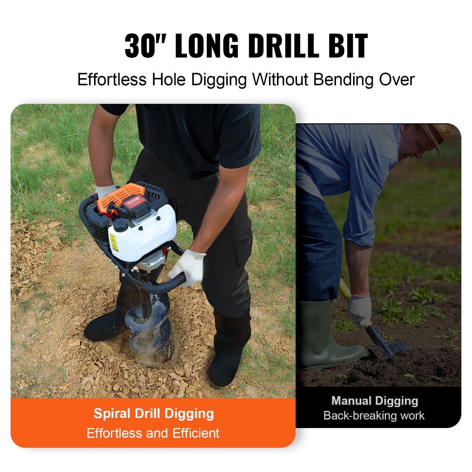 Gas Post Hole Digger 52CC 1450W with 8" Drill Bits & 1 Extension Rod