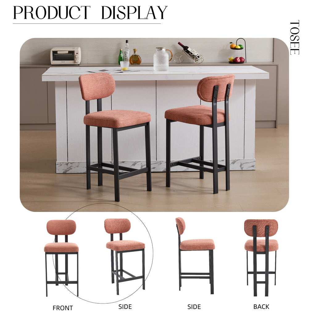 Bar Stools Set of 2, 26 Inch Modern Upholstered Fabric Counter Height Barstools