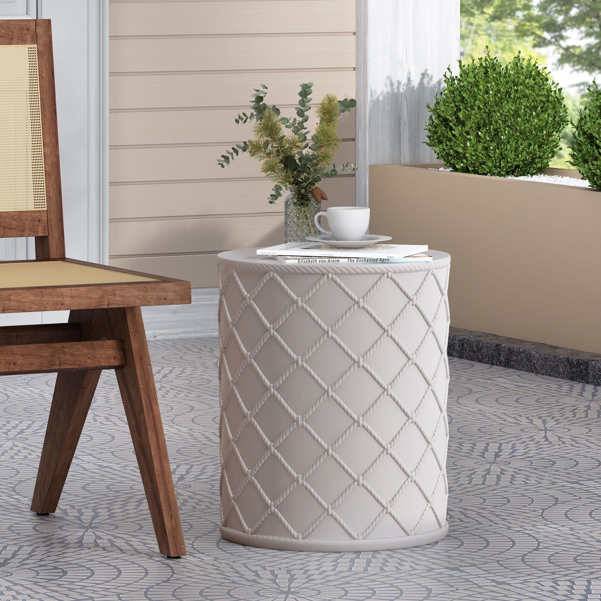 Outdoor End Table, Antique White
