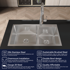 Stainless Steel Kitchen Sink, 32″x19″ Double Bowl in Brushed Nickel
