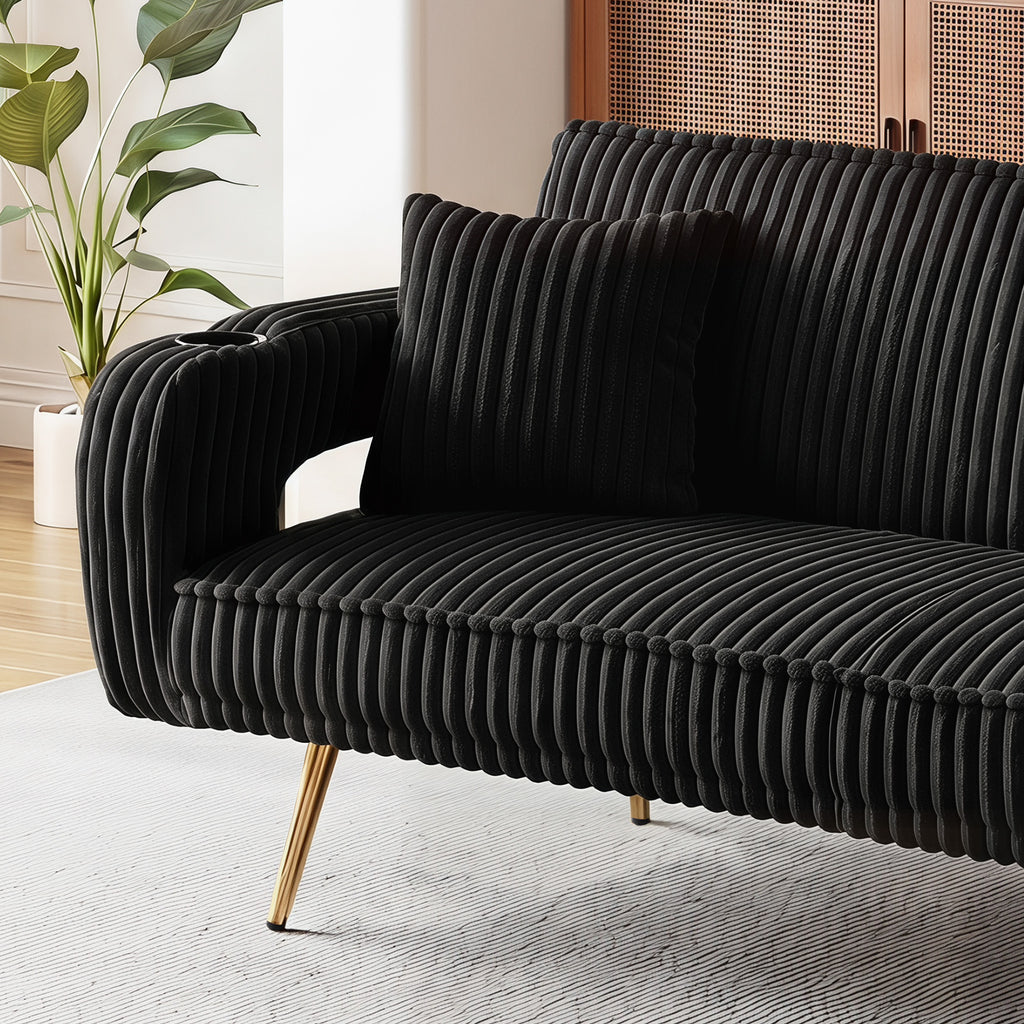 74 Inch Straight Corduroy Sofa Bed with Pillows