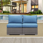 59.8" Outdoor Wicker Armless Sofa Set - 2-Piece Patio Loveseat