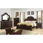 Traditional Bedroom Furniture 2 Drawer Nightstand, Solid Wood Carvings Bedside Table