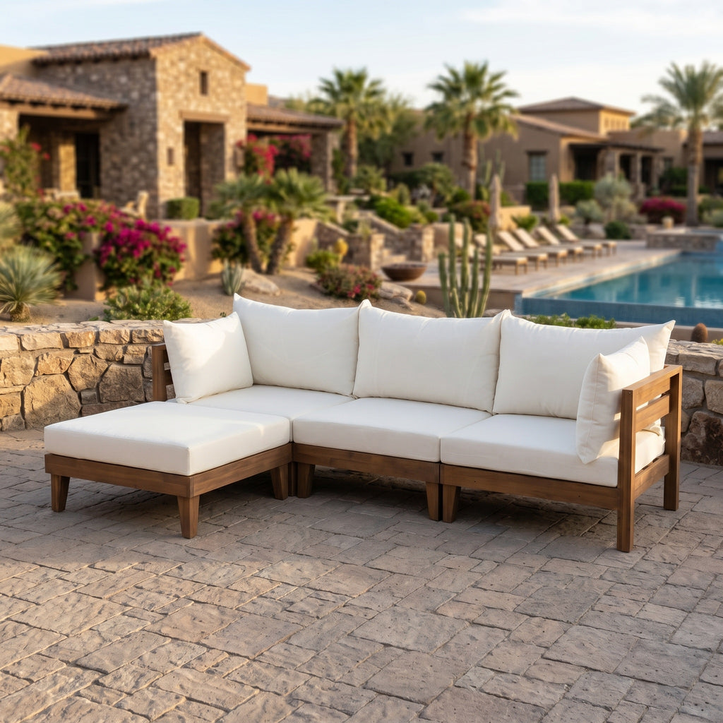 TOPMAX Outdoor Large 96.3" W Daybed Acacia Wood 6-Piece Patio Sofa Set